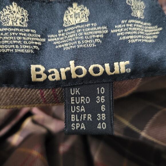 Barbour Utility Jacket Brown Wax Cotton Flannel Lined Slim Hip Length Size 10 - Picture 7 of 16